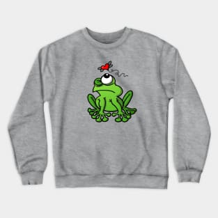 Mischievous green frog chasing the mosquito of love Crewneck Sweatshirt